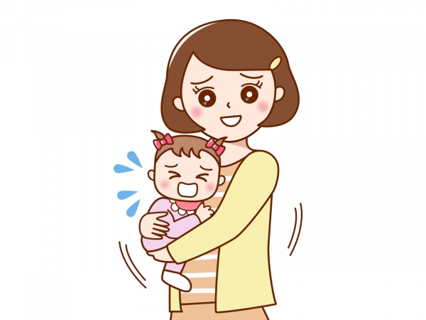 泣いている赤ちゃんとママ　イメージ