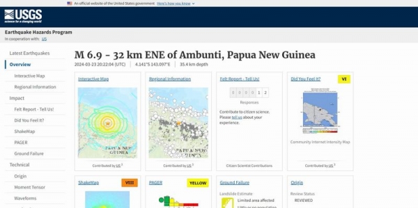 【海外】パプアニューギニア付近で「M6.9」の地震発生
